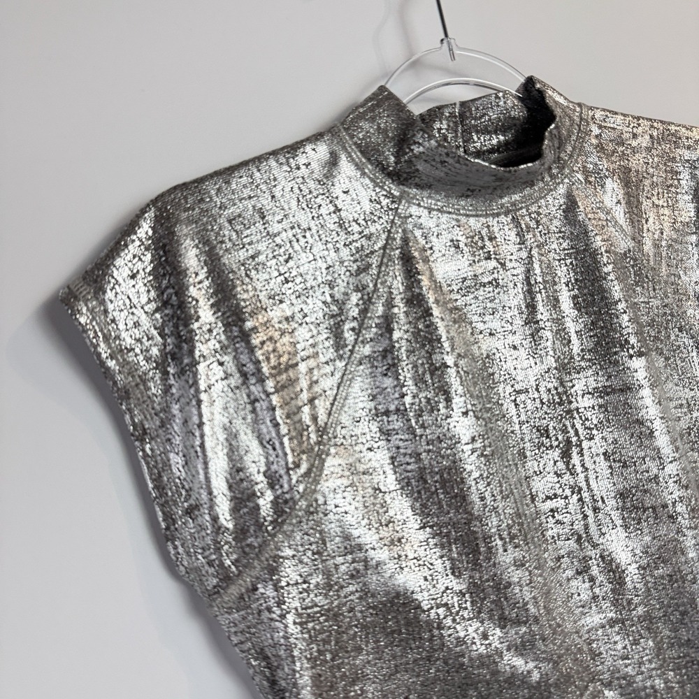 Pilcro Metallic Silver Mock Neck Cap Sleeve Top Small Party‎ Cocktails Wedding - Picture 5 of 12